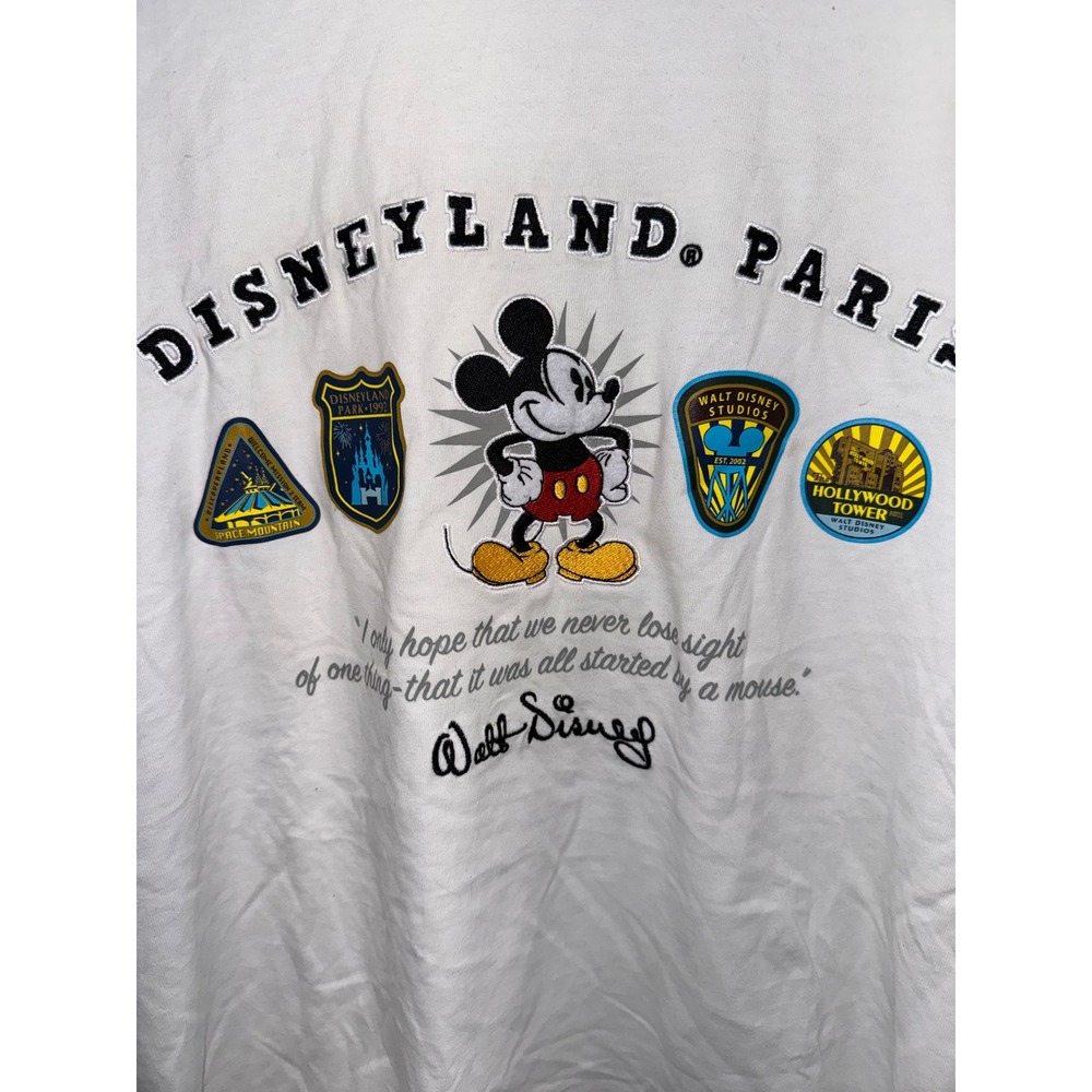 Disneyland Paris T-Shirt Women White Mickey Mouse Attraction Patches XL - Picture 4 of 7